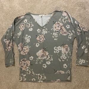 Maurice’s- Green Floral Shirt with Cut Out Long Sleeves
